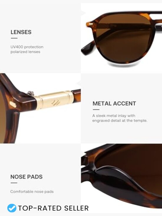 Retro Aviator Polarized Sunglasses Square Frame UV400 Protection Trendy main image 7